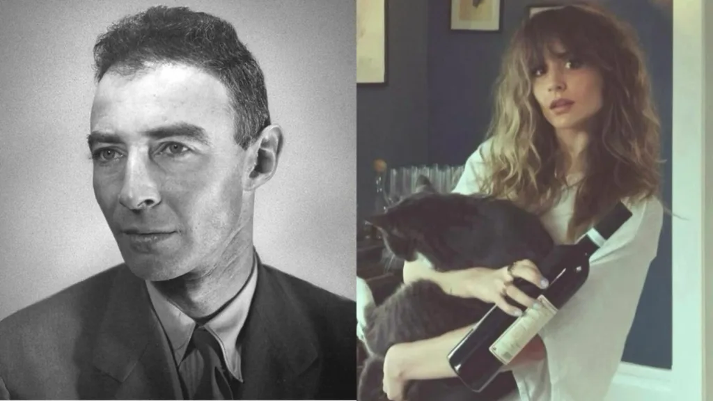 Meaghan Oppenheimer on right side and Robert Oppenheimer on left side.